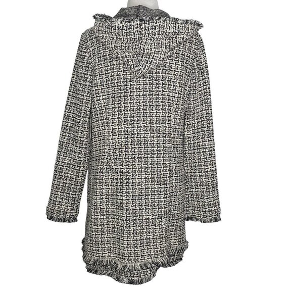 Laundry by Shelli Segal Hooded Boucle Jacket Size Small Fringed Hem Edges Cuff - Picture 9 of 12